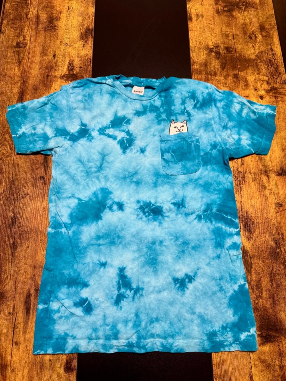 RIPNDIP Lord Nermal Tie Dye Pocket Tee Blue Medium Cat Graphic Shirt